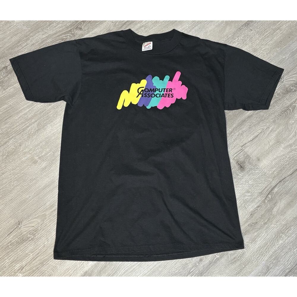 Vintage 90s Jerzees Computer Associates Technology T Shirt Sz L Black